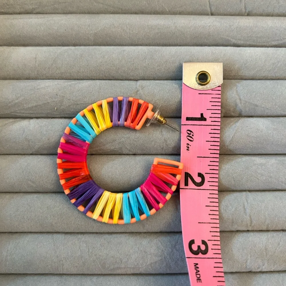 Colorful bauble bar‎ hoop earrings